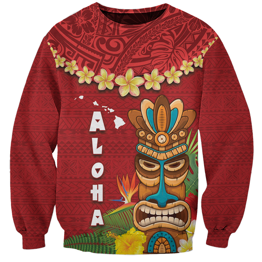 Hawaii Plumeria Lei Sweatshirt Tiki and Kakau Pattern Red Color LT03 Unisex Red - Polynesian Pride