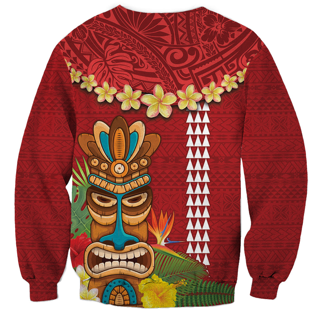 Hawaii Plumeria Lei Sweatshirt Tiki and Kakau Pattern Red Color LT03 - Polynesian Pride