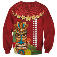 Hawaii Plumeria Lei Sweatshirt Tiki and Kakau Pattern Red Color LT03 - Polynesian Pride