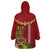 Hawaii Plumeria Lei Wearable Blanket Hoodie Tiki and Kakau Pattern Red Color