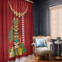 Hawaii Plumeria Lei Window Curtain Tiki and Kakau Pattern Red Color LT03 - Polynesian Pride