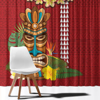 Hawaii Plumeria Lei Window Curtain Tiki and Kakau Pattern Red Color LT03 - Polynesian Pride