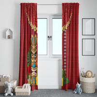 Hawaii Plumeria Lei Window Curtain Tiki and Kakau Pattern Red Color LT03 - Polynesian Pride