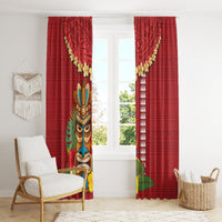 Hawaii Plumeria Lei Window Curtain Tiki and Kakau Pattern Red Color LT03 - Polynesian Pride