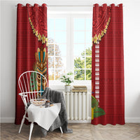Hawaii Plumeria Lei Window Curtain Tiki and Kakau Pattern Red Color LT03 - Polynesian Pride