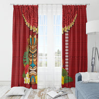 Hawaii Plumeria Lei Window Curtain Tiki and Kakau Pattern Red Color LT03 - Polynesian Pride