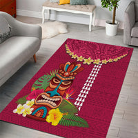 Hawaii Plumeria Lei Area Rug Tiki and Kakau Pattern Pink Color LT03 - Polynesian Pride