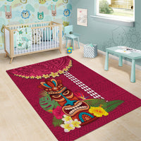 Hawaii Plumeria Lei Area Rug Tiki and Kakau Pattern Pink Color LT03 - Polynesian Pride