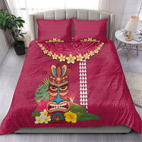 Hawaii Plumeria Lei Bedding Set Tiki and Kakau Pattern Pink Color LT03 - Polynesian Pride