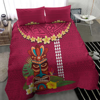 Hawaii Plumeria Lei Bedding Set Tiki and Kakau Pattern Pink Color LT03 - Polynesian Pride