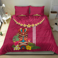 Hawaii Plumeria Lei Bedding Set Tiki and Kakau Pattern Pink Color LT03 - Polynesian Pride