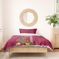 Hawaii Plumeria Lei Bedding Set Tiki and Kakau Pattern Pink Color LT03 - Polynesian Pride