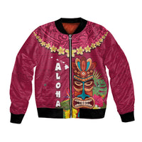 Hawaii Plumeria Lei Bomber Jacket Tiki and Kakau Pattern Pink Color LT03 Unisex Pink - Polynesian Pride