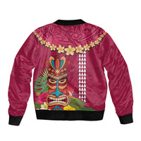 Hawaii Plumeria Lei Bomber Jacket Tiki and Kakau Pattern Pink Color LT03 - Polynesian Pride