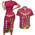 Hawaii Plumeria Lei Couples Matching Short Sleeve Bodycon Dress and Hawaiian Shirt Tiki and Kakau Pattern Pink Color