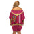 Hawaii Plumeria Lei Family Matching Off Shoulder Short Dress and Hawaiian Shirt Tiki and Kakau Pattern Pink Color