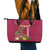 Hawaii Plumeria Lei Leather Tote Bag Tiki and Kakau Pattern Pink Color