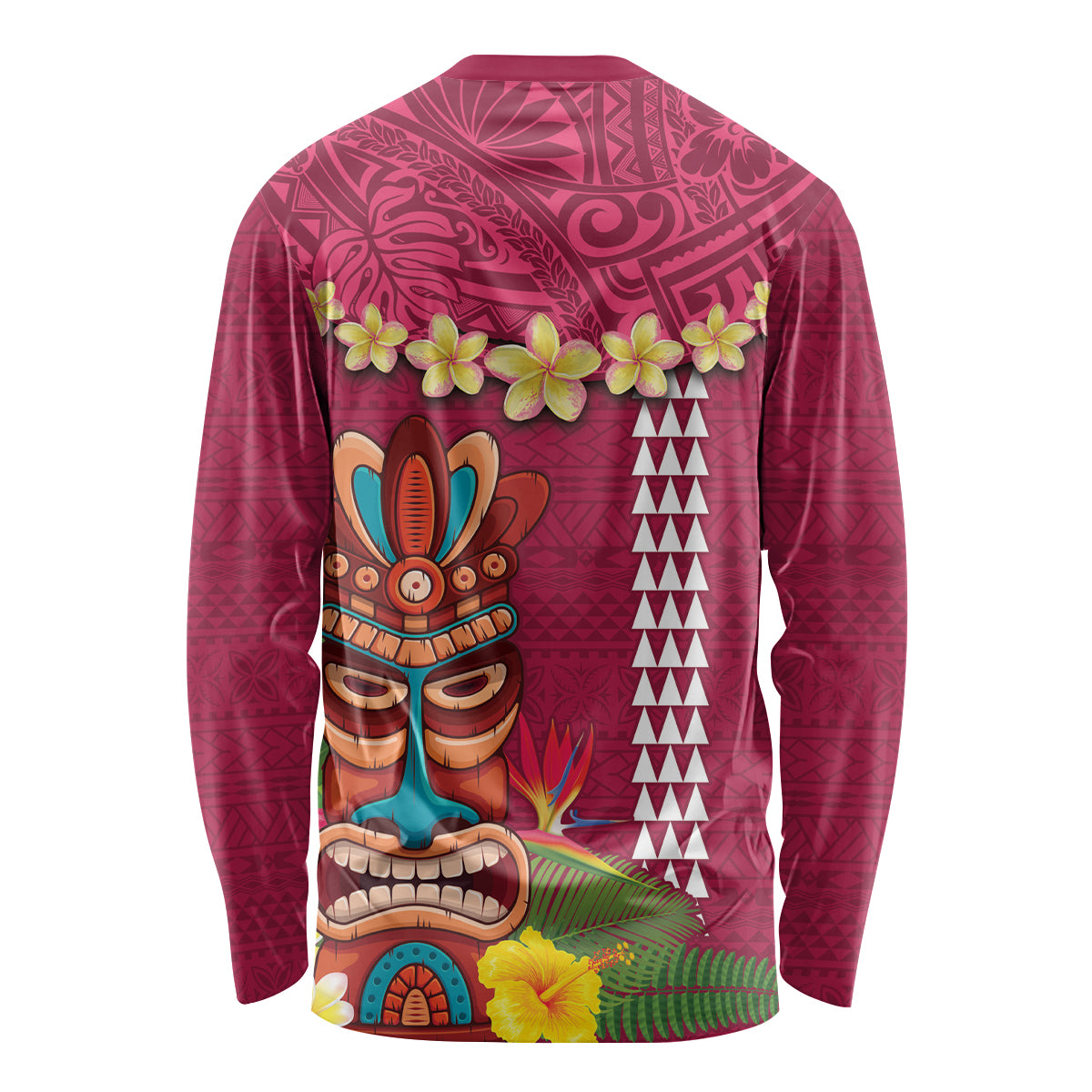 Hawaii Plumeria Lei Long Sleeve Shirt Tiki and Kakau Pattern Pink Color LT03 - Polynesian Pride