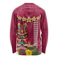 Hawaii Plumeria Lei Long Sleeve Shirt Tiki and Kakau Pattern Pink Color LT03 - Polynesian Pride