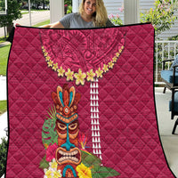 Hawaii Plumeria Lei Quilt Tiki and Kakau Pattern Pink Color LT03 Pink - Polynesian Pride