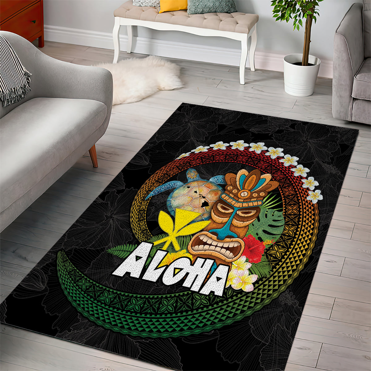 Aloha Hawaii Area Rug Kanaka Maoli with Polynesian Spiral Plumeria LT03 - Polynesian Pride