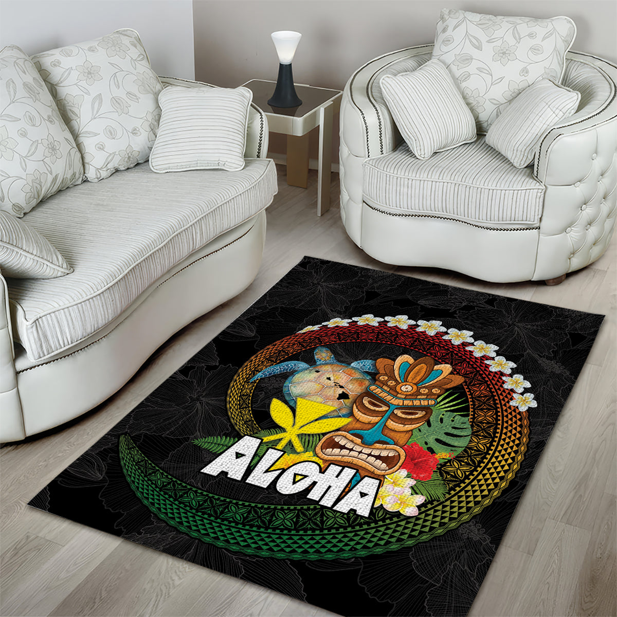 Aloha Hawaii Area Rug Kanaka Maoli with Polynesian Spiral Plumeria LT03 - Polynesian Pride