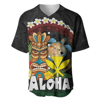 Aloha Hawaii Baseball Jersey Kanaka Maoli with Polynesian Spiral Plumeria LT03 Black - Polynesian Pride