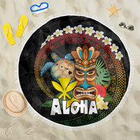 Aloha Hawaii Beach Blanket Kanaka Maoli with Polynesian Spiral Plumeria LT03 One Size 150cm Black - Polynesian Pride