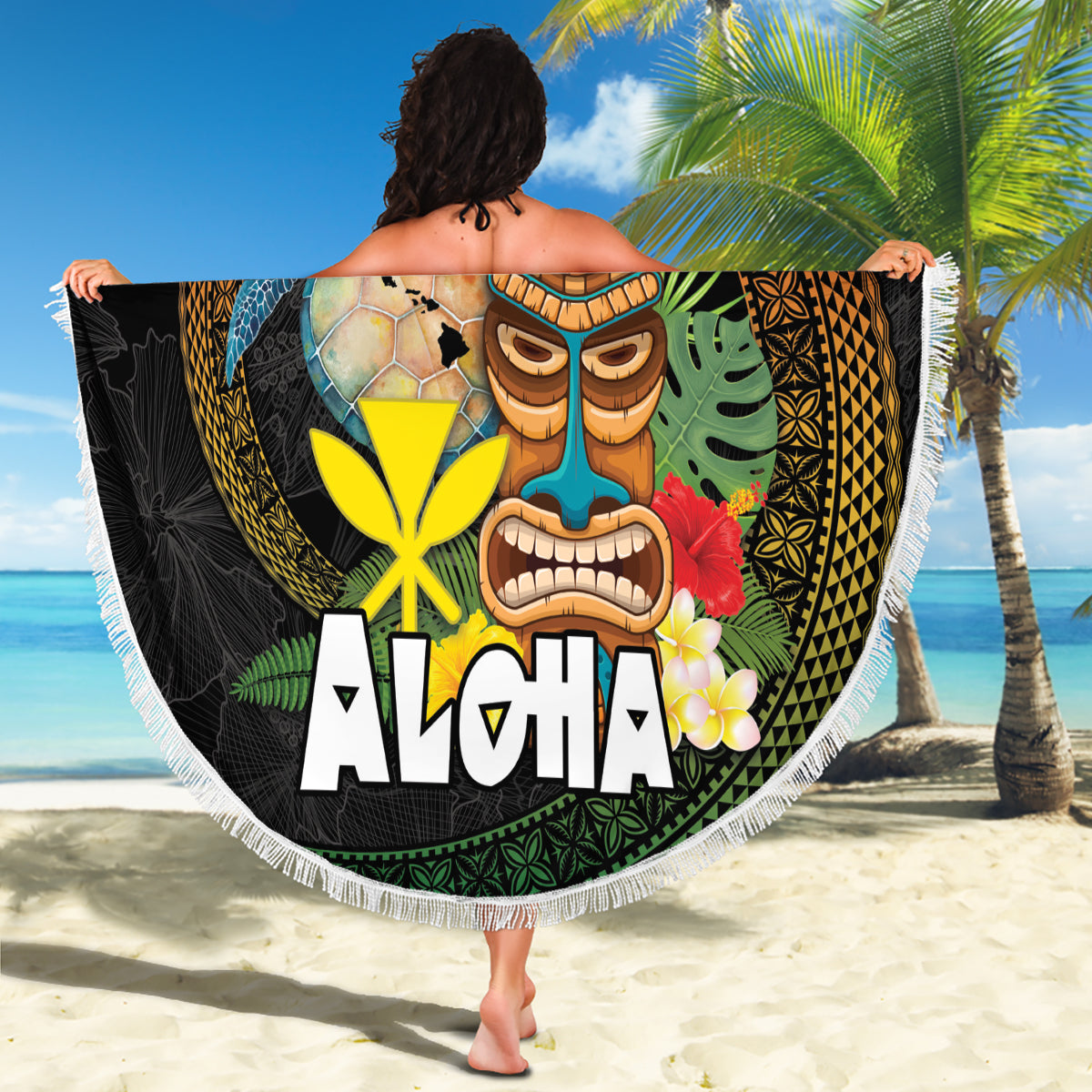 Aloha Hawaii Beach Blanket Kanaka Maoli with Polynesian Spiral Plumeria LT03 - Polynesian Pride
