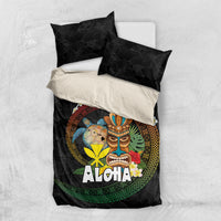 Aloha Hawaii Bedding Set Kanaka Maoli with Polynesian Spiral Plumeria LT03 US Twin 172cm x 218cm Black - Polynesian Pride