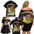 Aloha Hawaii Family Matching Off Shoulder Short Dress and Hawaiian Shirt Kanaka Maoli with Polynesian Spiral Plumeria