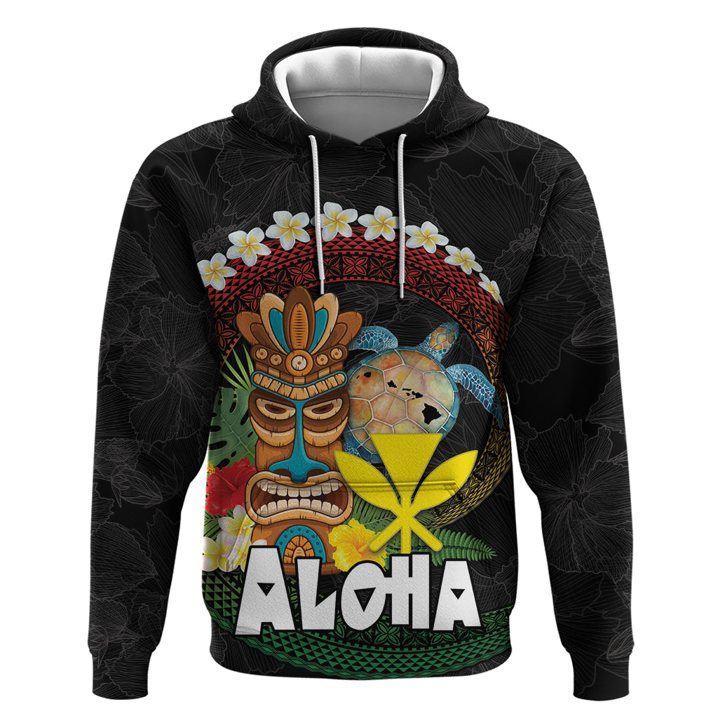 Aloha Hawaii Hoodie Kanaka Maoli with Polynesian Spiral Plumeria LT03 Pullover Hoodie Black - Polynesian Pride