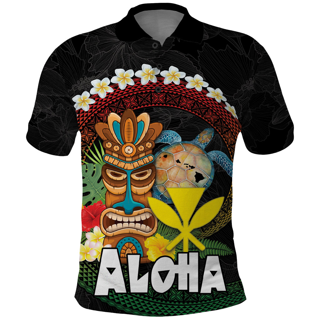 Aloha Hawaii Polo Shirt Kanaka Maoli with Polynesian Spiral Plumeria LT03 Black - Polynesian Pride
