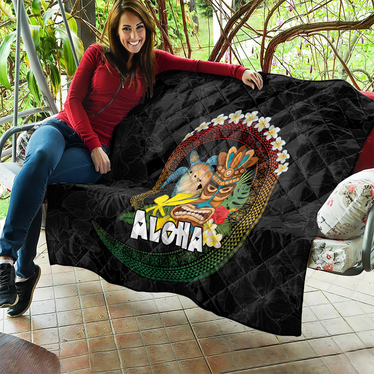Aloha Hawaii Quilt Kanaka Maoli with Polynesian Spiral Plumeria LT03 - Polynesian Pride