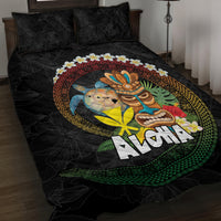 Aloha Hawaii Quilt Bed Set Kanaka Maoli with Polynesian Spiral Plumeria LT03 Black - Polynesian Pride