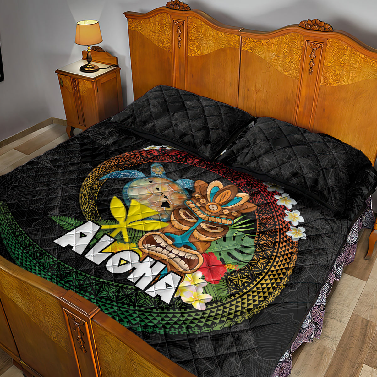 Aloha Hawaii Quilt Bed Set Kanaka Maoli with Polynesian Spiral Plumeria LT03 - Polynesian Pride