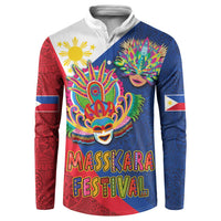 Philippines MassKara Button Sweatshirt Filipino Carnival Mask and Polynesian Pattern LT03 Blue - Polynesian Pride