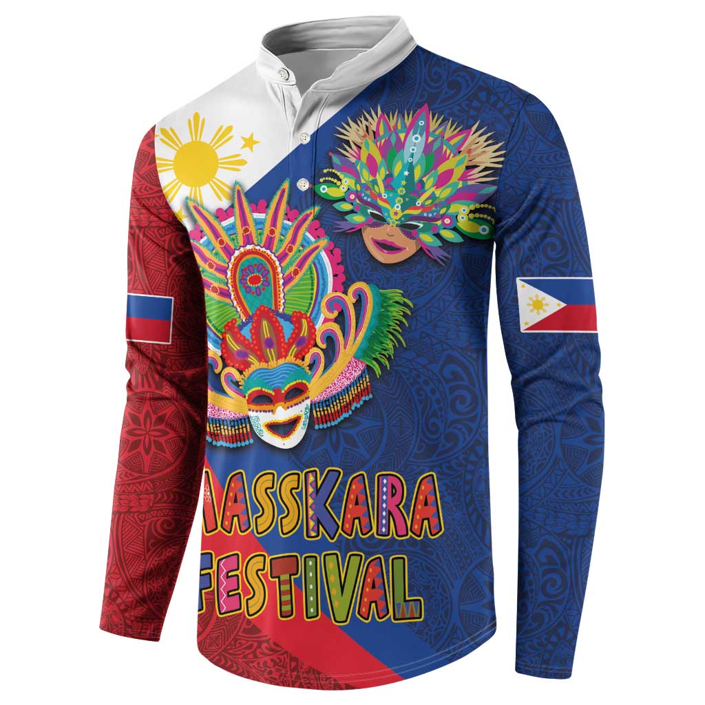 Philippines MassKara Button Sweatshirt Filipino Carnival Mask and Polynesian Pattern LT03 - Polynesian Pride