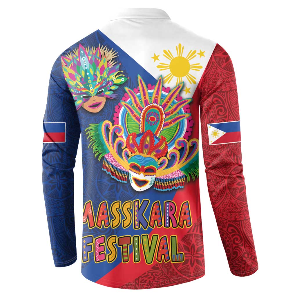 Philippines MassKara Button Sweatshirt Filipino Carnival Mask and Polynesian Pattern LT03 - Polynesian Pride