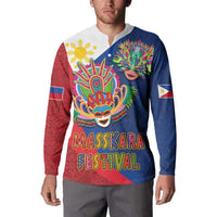 Philippines MassKara Button Sweatshirt Filipino Carnival Mask and Polynesian Pattern LT03 - Polynesian Pride