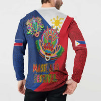 Philippines MassKara Button Sweatshirt Filipino Carnival Mask and Polynesian Pattern LT03 - Polynesian Pride