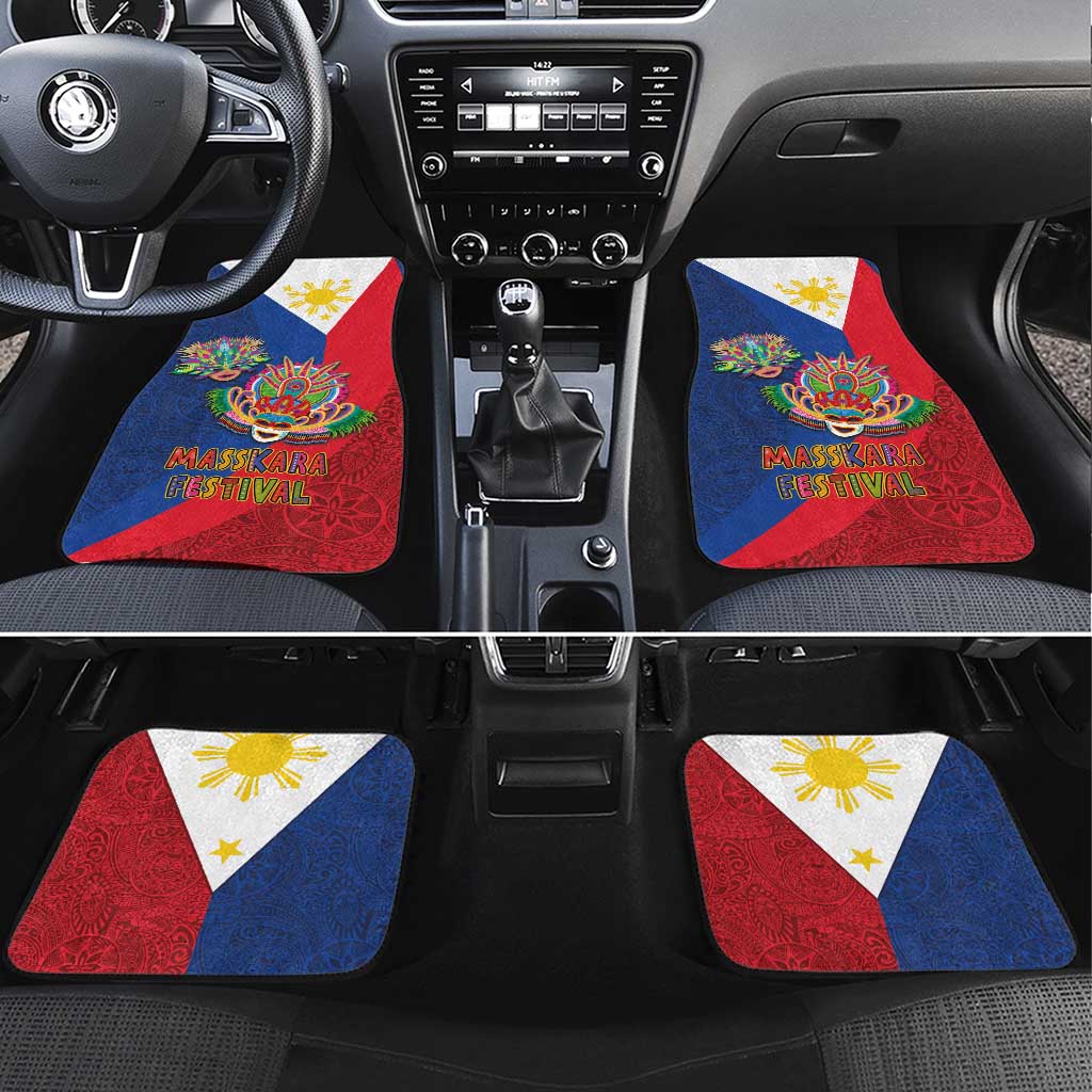 Philippines MassKara Car Mats Filipino Carnival Mask and Polynesian Pattern LT03 Set 4pcs Blue - Polynesian Pride