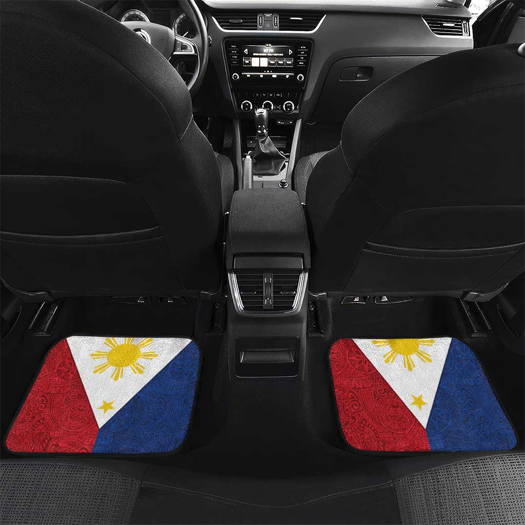 Philippines MassKara Car Mats Filipino Carnival Mask and Polynesian Pattern LT03 Set 2pcs - Back Blue - Polynesian Pride