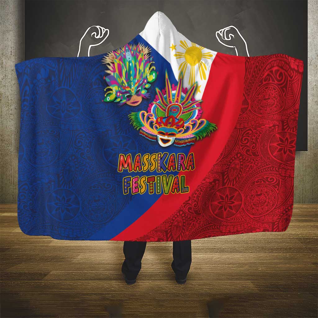 Philippines MassKara Hooded Blanket Filipino Carnival Mask and Polynesian Pattern LT03 - Polynesian Pride