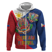 Philippines MassKara Hoodie Filipino Carnival Mask and Polynesian Pattern LT03 Zip Hoodie Blue - Polynesian Pride