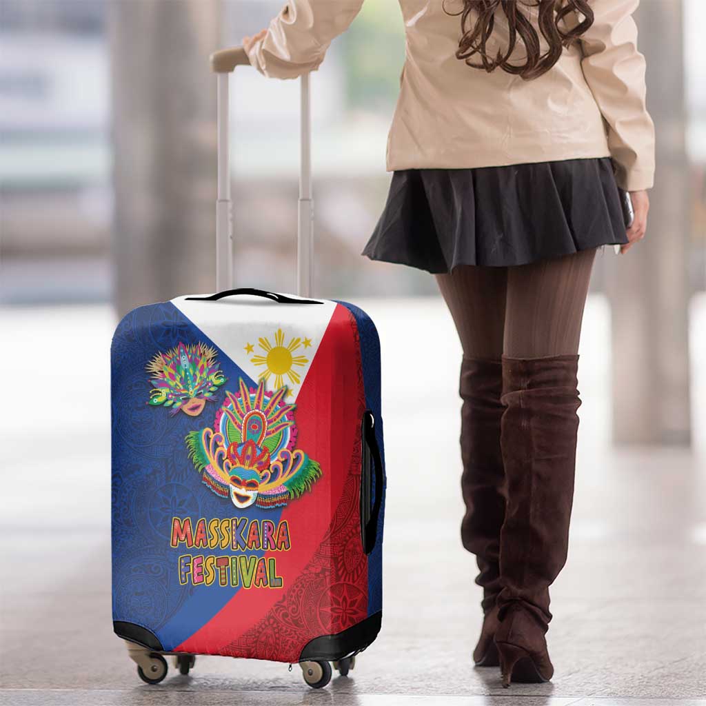 Philippines MassKara Luggage Cover Filipino Carnival Mask and Polynesian Pattern LT03 - Polynesian Pride