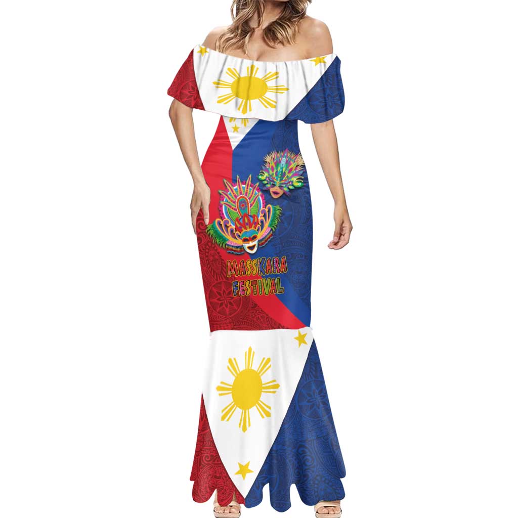 Philippines MassKara Mermaid Dress Filipino Carnival Mask and Polynesian Pattern LT03 - Polynesian Pride
