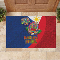 Philippines MassKara Rubber Doormat Filipino Carnival Mask and Polynesian Pattern LT03 Blue - Polynesian Pride