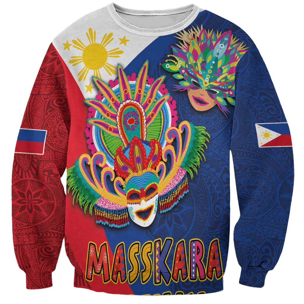 Philippines MassKara Sweatshirt Filipino Carnival Mask and Polynesian Pattern LT03 Unisex Blue - Polynesian Pride