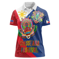 Philippines MassKara Women Polo Shirt Filipino Carnival Mask and Polynesian Pattern LT03 Female Blue - Polynesian Pride